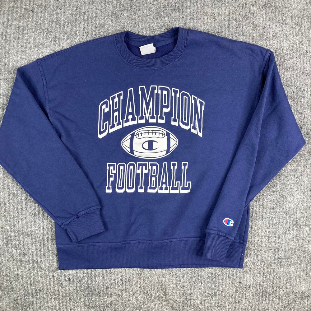 Champion Sweatshirt Mens Size S Navy Blue Football Logo Pullover Crew Vintage